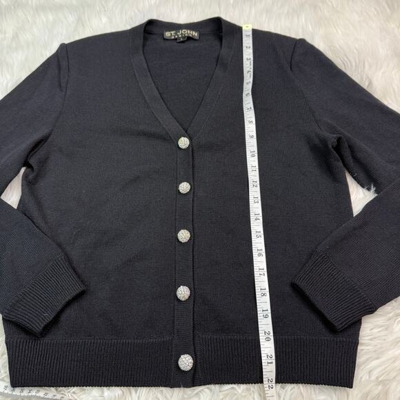 St. John Basics Santana Knit Black Cardigan Size S Jeweled Buttons Shoulder Pads - Picture 13 of 16
